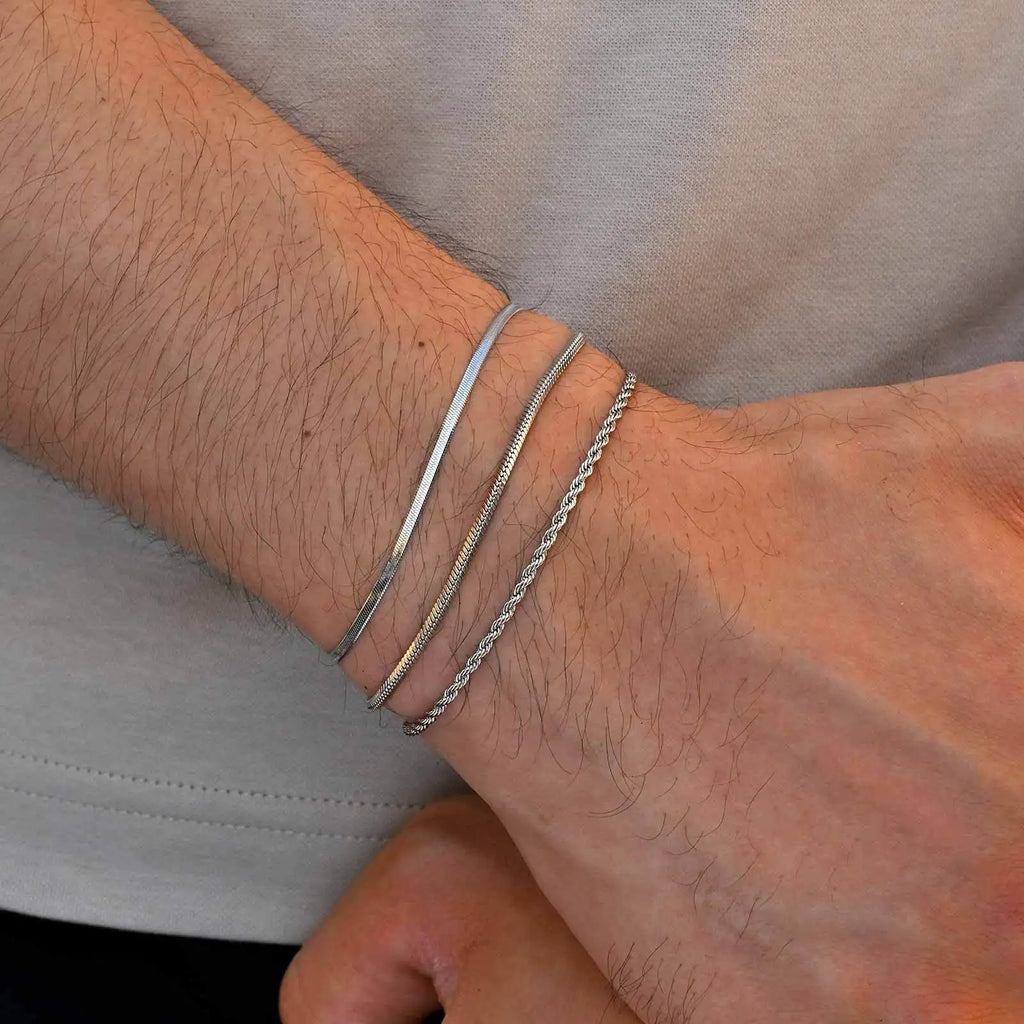 Classic Silver Chain Bracelet Set