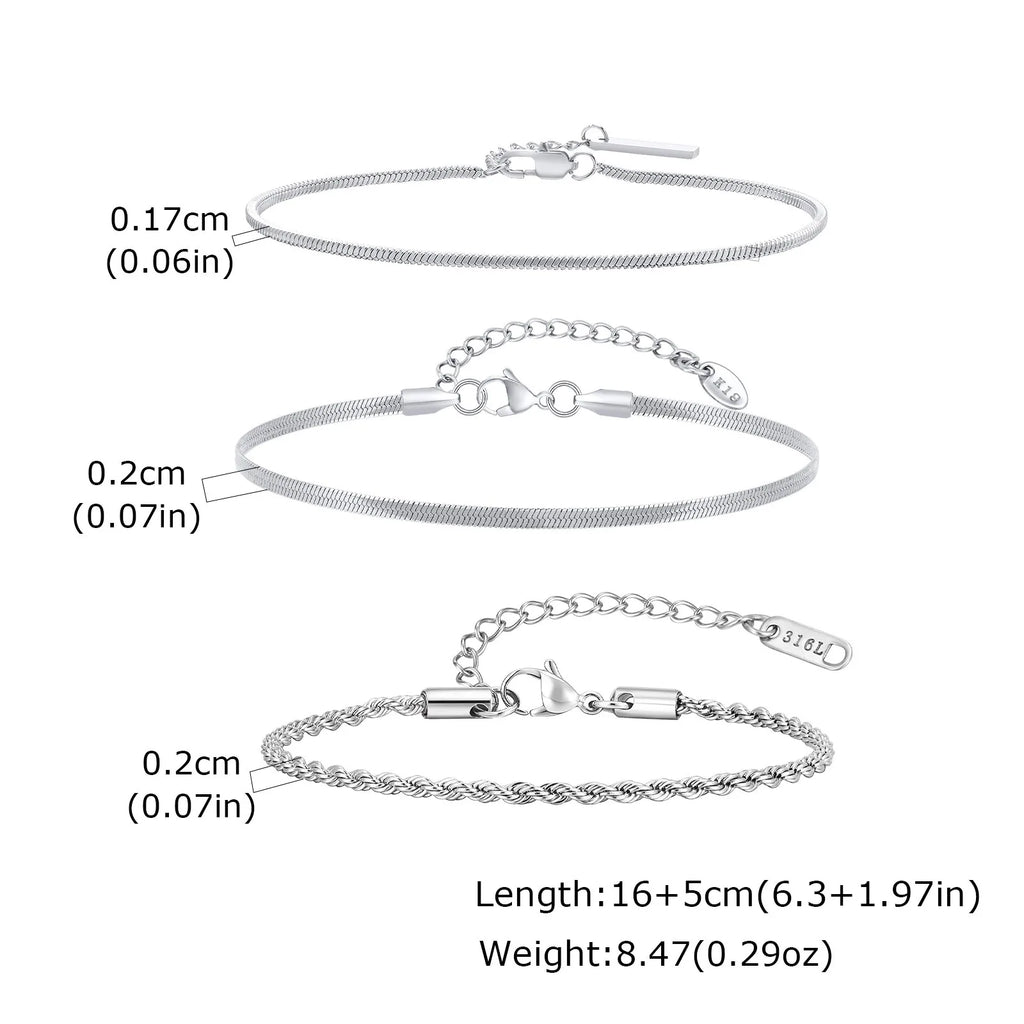 Classic Silver Chain Bracelet Set