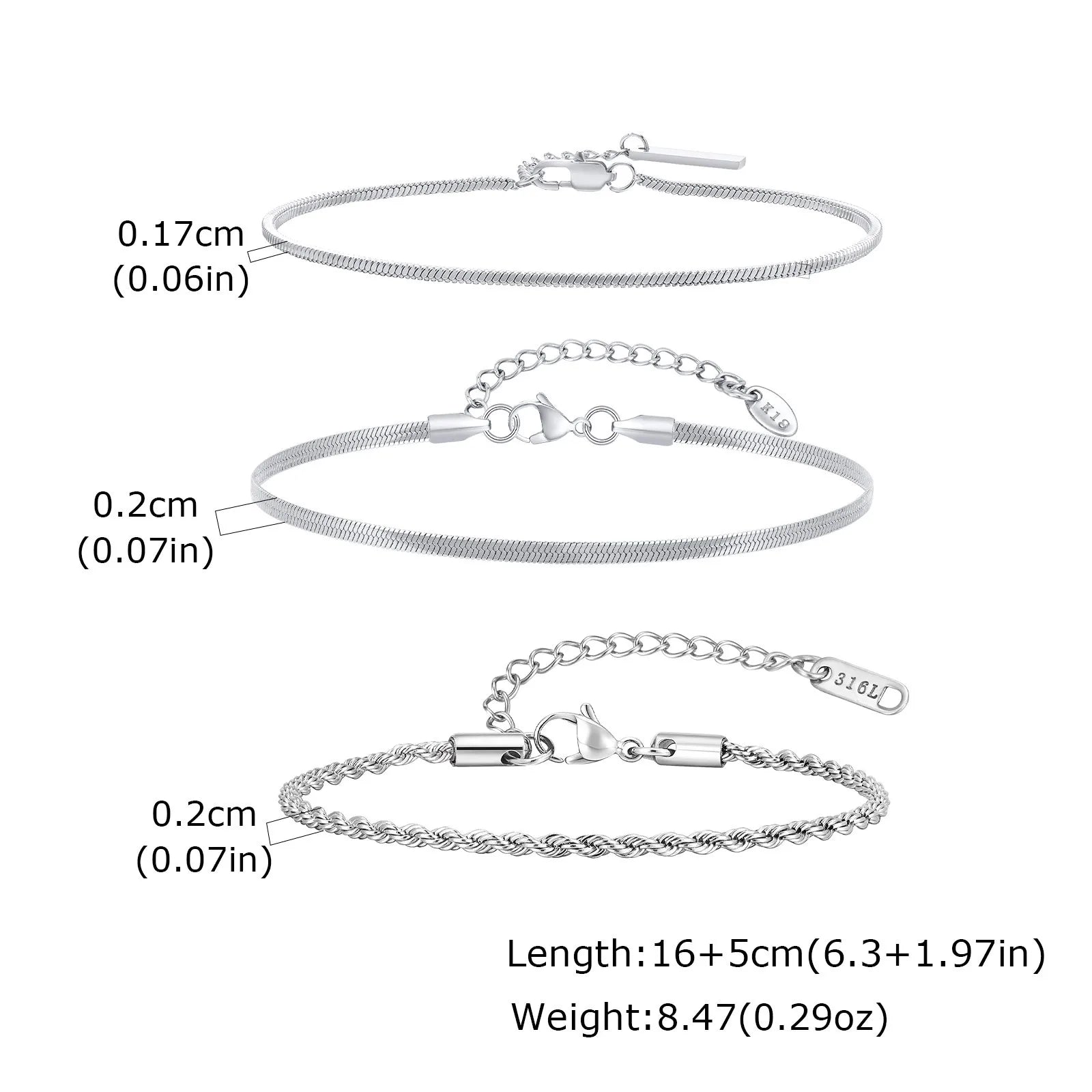 Classic Silver Chain Bracelet Set