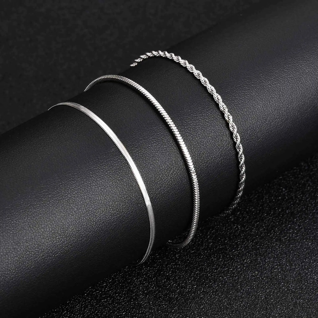 Classic Silver Chain Bracelet Set