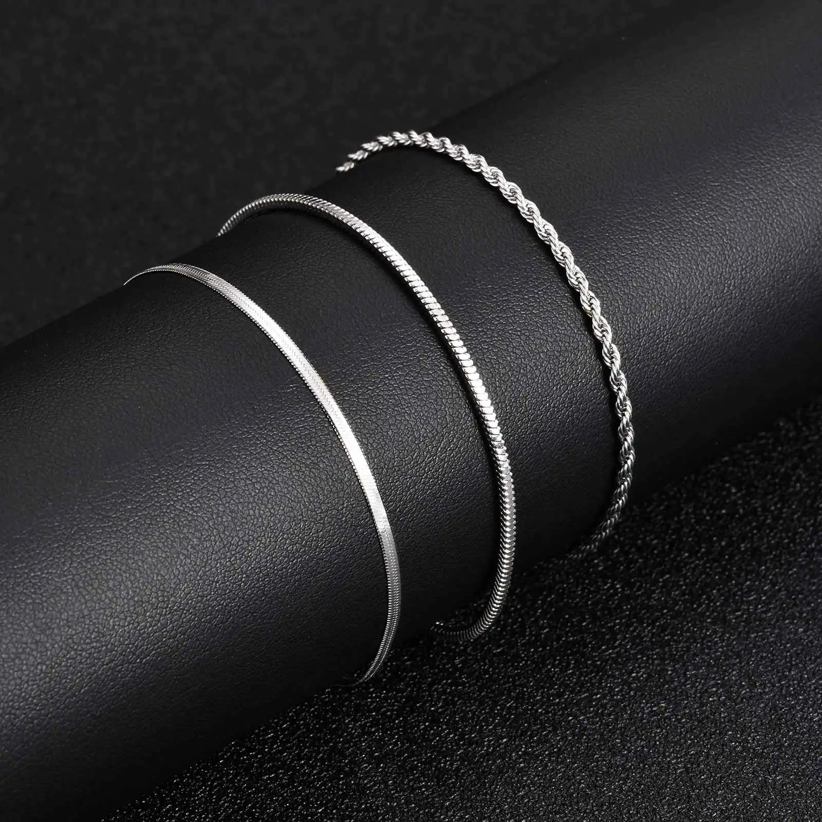 Classic Silver Chain Bracelet Set